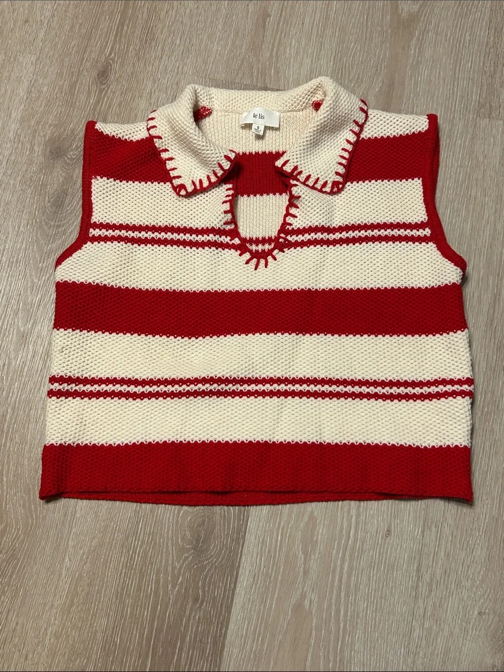 Le Lis Red Striped Sleeveless Semi Cropped Polo Knit Blouse Sz S